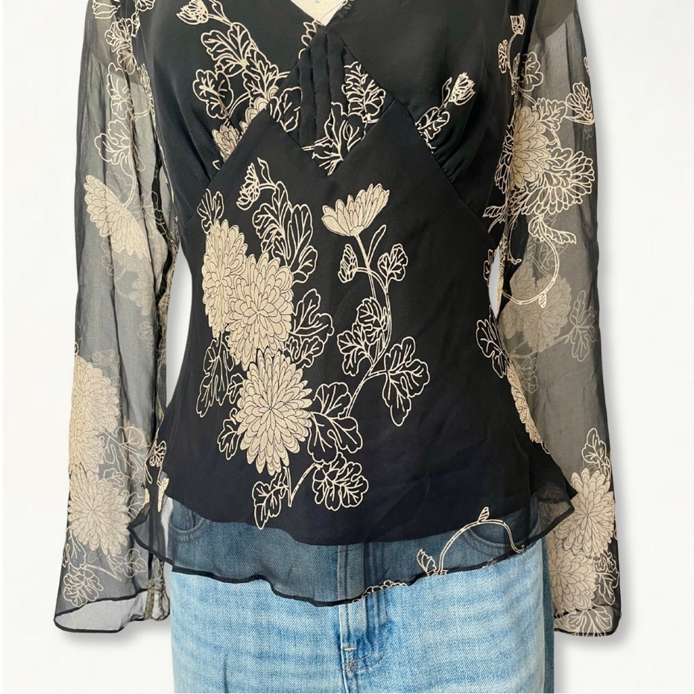 NWT Vintage 90s Y2K Ice Sheer Floral Chiffon Romantic Flowy Top Size 6 - Picture 5 of 11